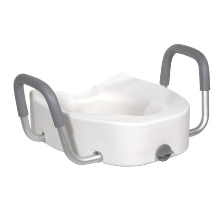 Drive Medical White Elongated Raised Toilet Seat with Arms 4.5" Height up to 300 lbs 12013